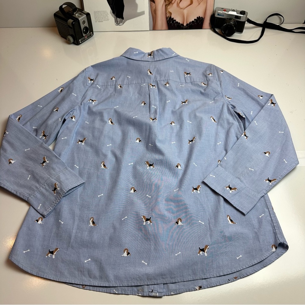 Talbots Light Blue Dog Print Button-Down Shirt | Cotton | Size L - Picture 3 of 10